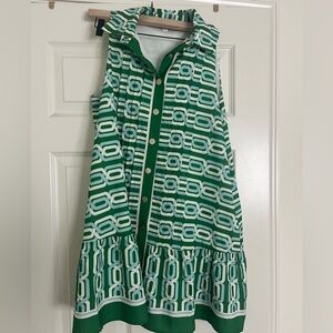 THML Green and White Geometric Sleeveless Dress